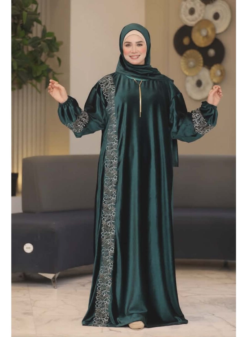 Women's prayer robe – distinctive and elegant embroidered design – olive green - Image 1